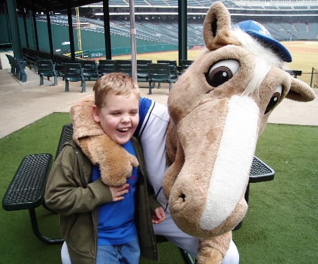 Hayden with the Rangers mascot
