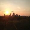 Passing south through St. Louis at sunset